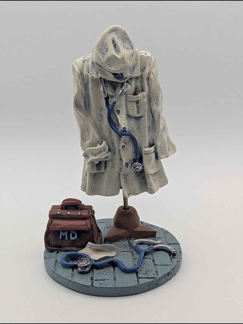 Doctor Coat and Stethoscope Figurine - White and Blue Medical Decor
